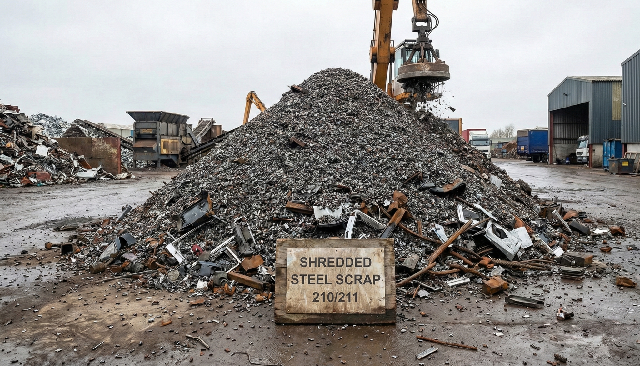 Shredded steel scrap pile
